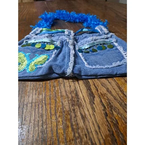 Vintage Handmade Booty Bag Upcycle Denim Jean Shorts Pants Handbag Purse Zana di - Picture 7 of 9